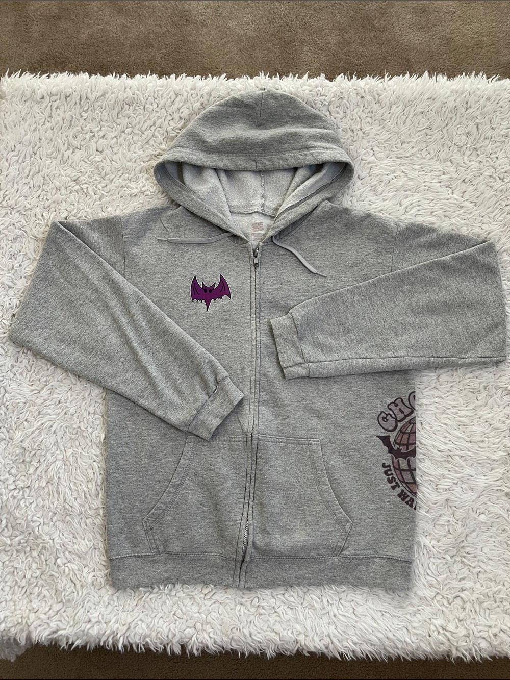 Spooky Zip-Up Jacket Ghouls Bats Size Small Halloween